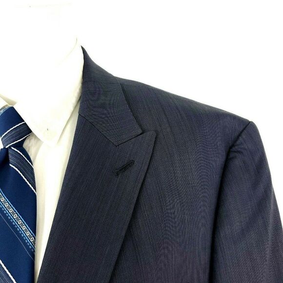 Tommy Hilfiger Wool 2 Button Blazer 42R Blue Striped Extra Pocket Peak Lapel - Picture 2 of 11